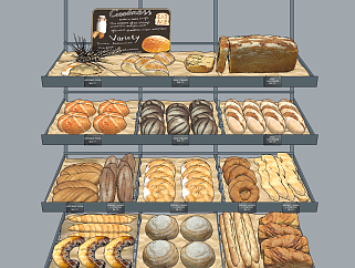 现代甜品面包食物su草图模型下载