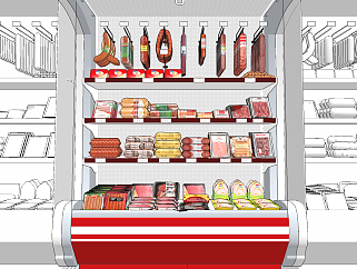 现代超市熟食<em>食物</em>冰柜su草图模型下载