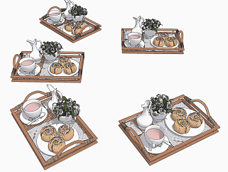 现代蛋糕食物，咖啡杯su草图模型下载