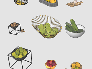 现代<em>蔬菜</em>水果食物，果盘su草图<em>模型</em>下载