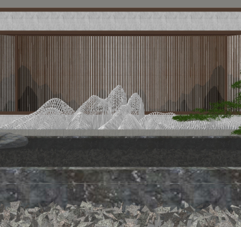 新中式景观小品，铁艺山脉造型su草图模型下载