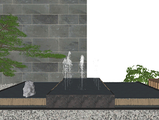 新中式水景小品，喷泉su草图模型下载