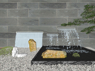 新中式庭院<em>水景</em>小品流水喷泉su草图模型下载