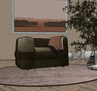 现代皮革单人沙发su草图模型下载