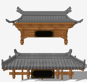 中式古建门头屋檐建筑构件su草图模型下载