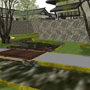 中式古建园林绿化景观，木桥su草图模型下载