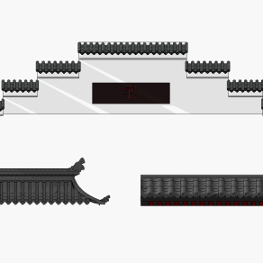 中式徽派建筑院墙，屋檐su草图模型下载