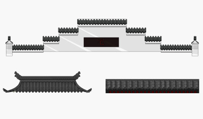 中式徽派建筑院墙，屋檐su草图模型下载