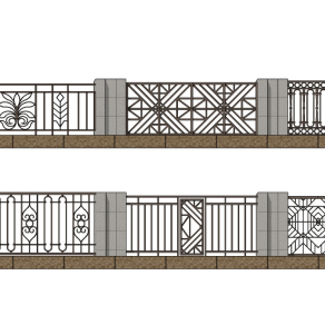 现代铁艺围墙院墙su草图模型下载