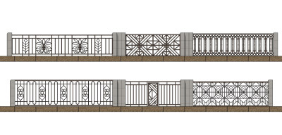 现代铁艺围墙院墙su草图模型下载