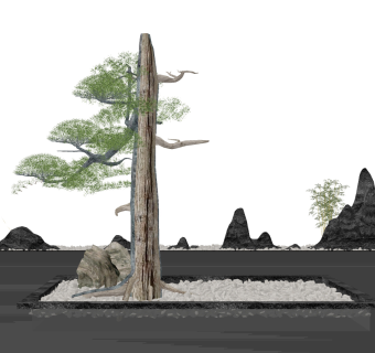 新中式景观小品，景观松树su草图模型下载