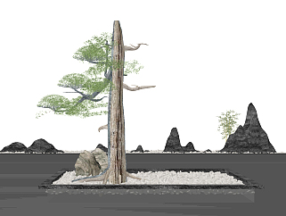 新中式景观小品，景观松树su草图模型下载