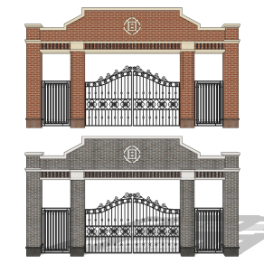 简欧式砖墙铁艺大门su草图模型下载