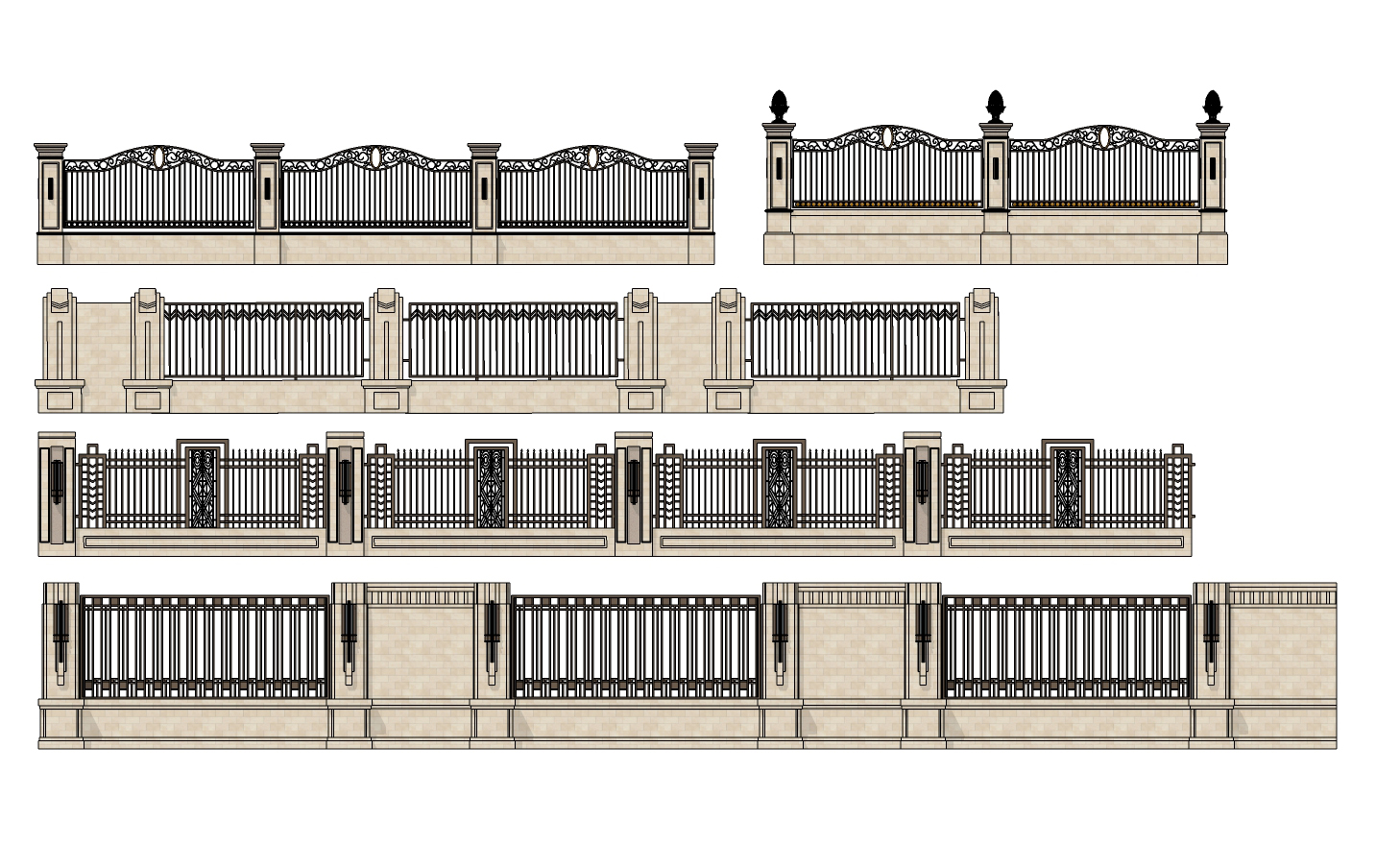 欧式铁艺围墙围栏su草图模型下载