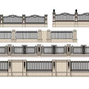 欧式铁艺围墙围栏，su草图模型下载