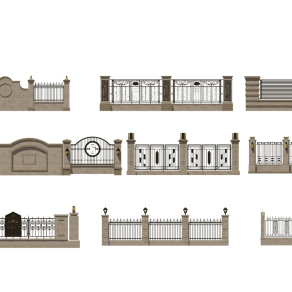 欧式铁艺，院墙围墙su草图模型下载