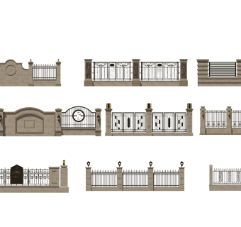 欧式铁艺，院墙围墙su草图模型下载