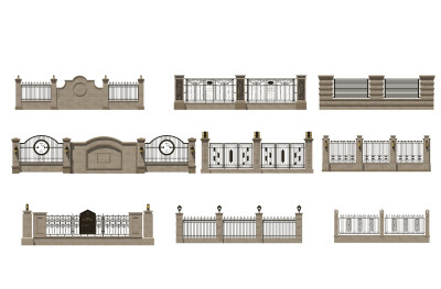 欧式铁艺，院墙围墙su草图模型下载