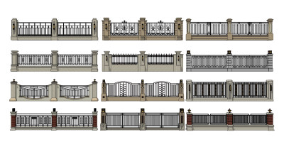 简欧式，铁艺院墙围墙su草图模型下载