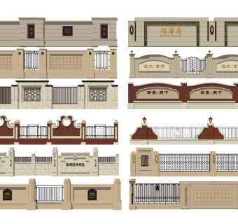 欧式围墙，院墙su草图模型下载