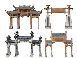 中式古建门楼入口su草图模型下载