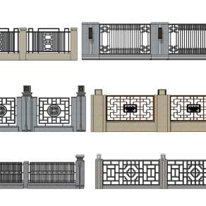 新中式铁艺围墙    su草图模型下载