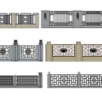新中式铁艺围墙    su草图模型下载