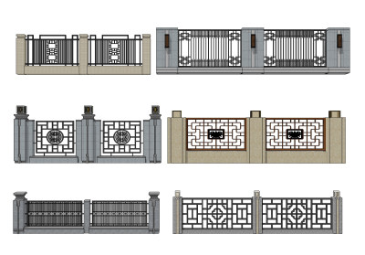 新中式铁艺围墙    su草图模型下载