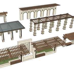 简欧廊架，凉亭su草图模型下载