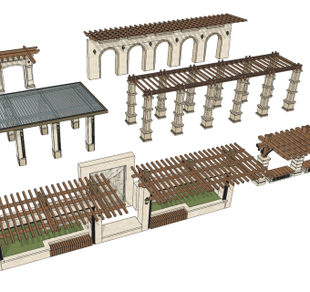 简欧廊架，凉亭su草图模型下载
