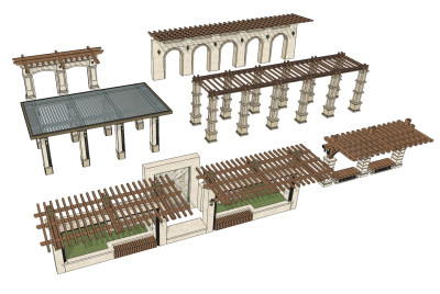 简欧廊架，凉亭su草图模型下载