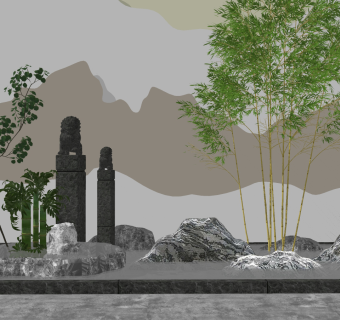 新中式山水景观小品su草图模型下载