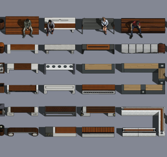 现代户外公共座椅su草图模型下载