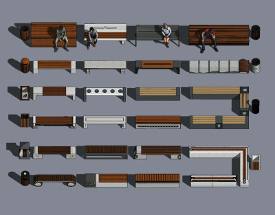 现代户外公共座椅su草图模型下载