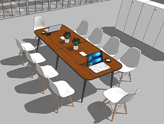 现代实木会议桌椅su草图模型下载