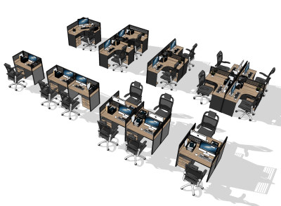 现代员工工位su草图模型下载