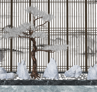 新中式景观植物，枯山水su草图模型下载