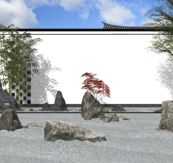 新中式景观庭院石头，竹子su草图模型下载