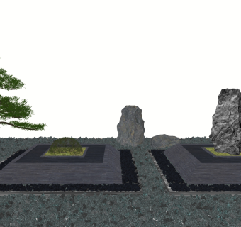 新中式景观小品，水景，石头su草图模型下载