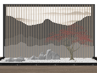 新中式<em>山脉</em>造型背景树，石头景观小品su草图模型下载