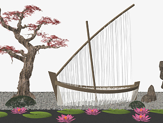 新中式景观小品，<em>船</em>，水景su草图模型下载