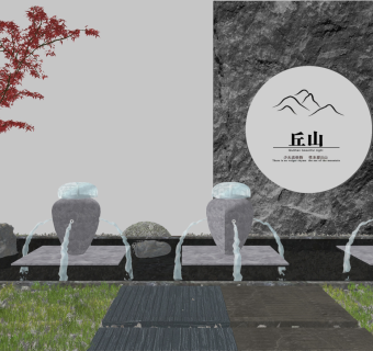 新中式景观小品水景su草图模型下载