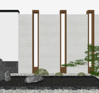 新中式庭院景观，水景su草图模型下载