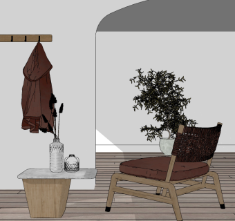 现代休闲单椅su草图模型下载