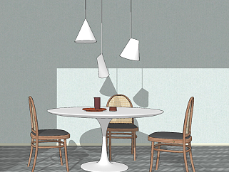 北欧圆形餐桌椅su草图模型下载
