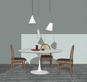 北欧圆形餐桌椅su草图模型下载