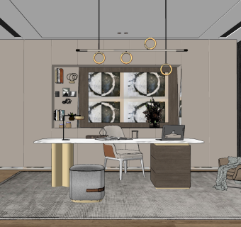 现代轻奢书房su草图模型下载