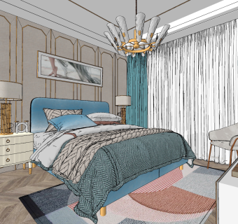 简欧轻奢卧室su草图模型下载