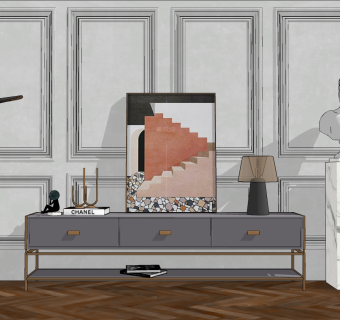 简欧式电视柜su草图模型下载