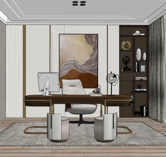 现代轻奢书房su草图模型下载